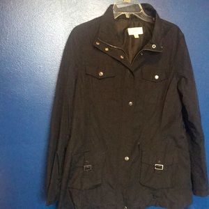 Black zip up spring jacket.